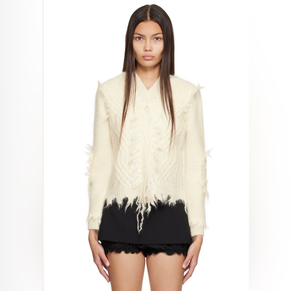 Shushu/Tong Women’s Off-White Distressed Patchwork Cardigan
